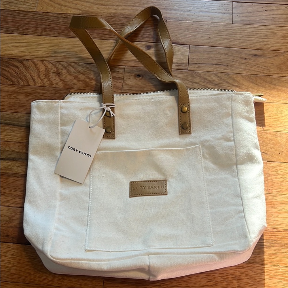 Cozy Earth White and Tan Tote Bag